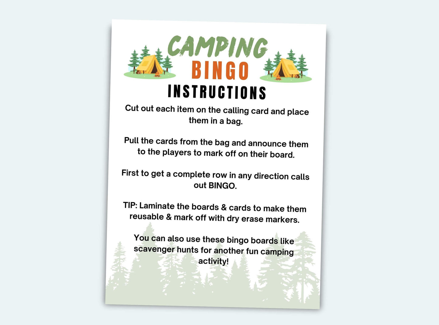 Printable Camping Bingo Game