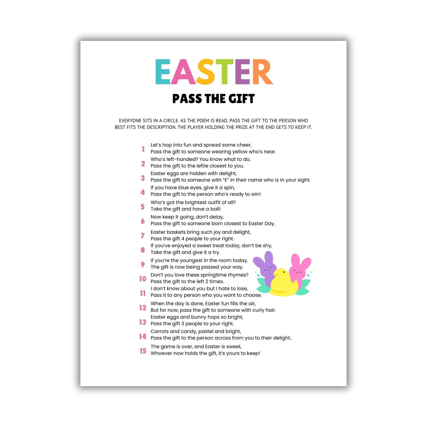 Printable Easter Pass The Gift Game