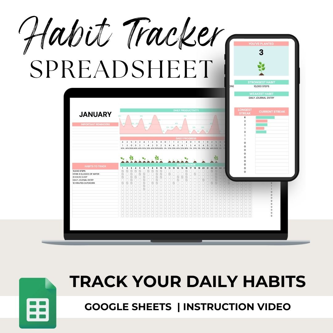 Monthly Habit Tracker Spreadsheet With Growing Plants