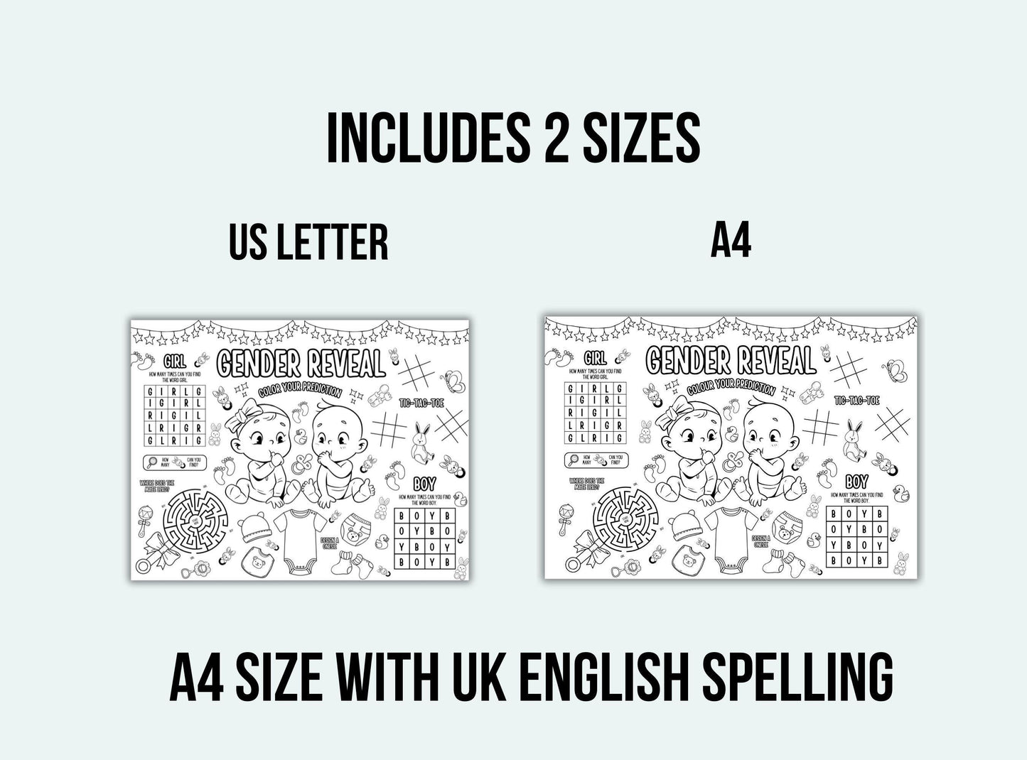 Gender Reveal Activity Placemat
