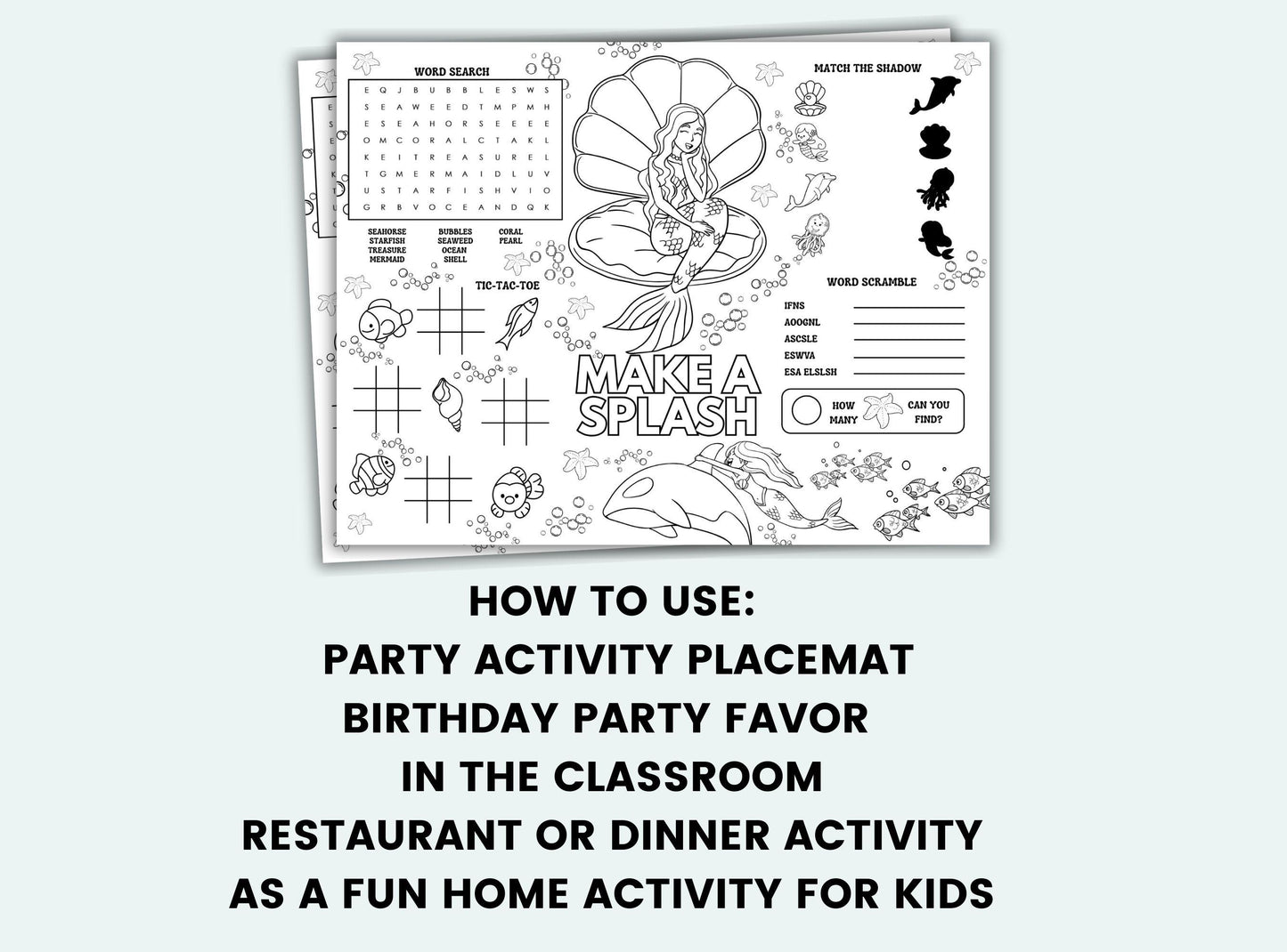 Mermaid Party Activity Placemat
