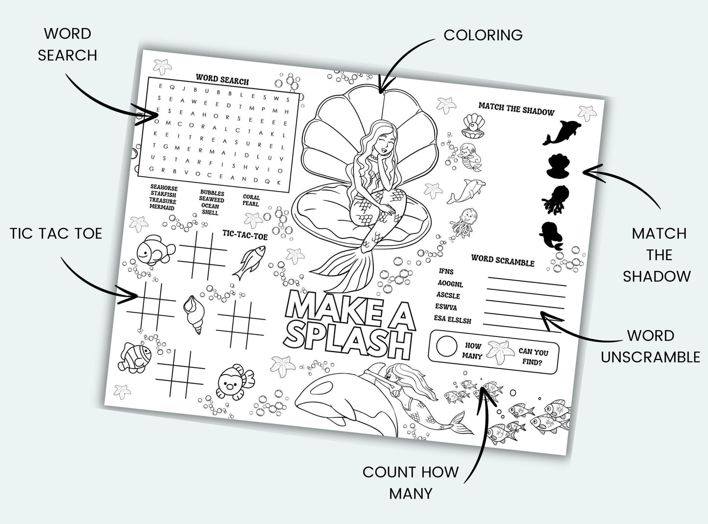 Mermaid Party Activity Placemat