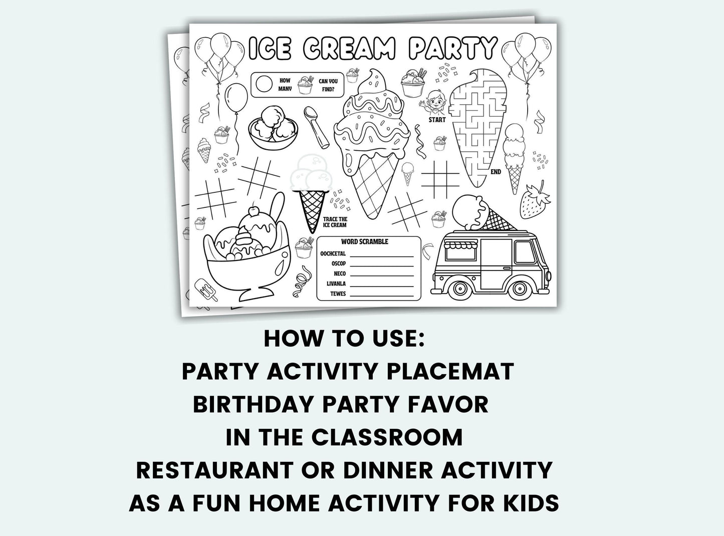 Ice Cream Party Activity Placemat