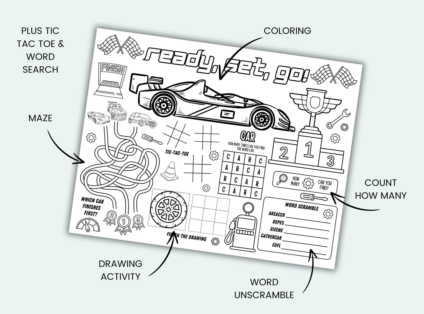 Race Car Party Activity Placemat