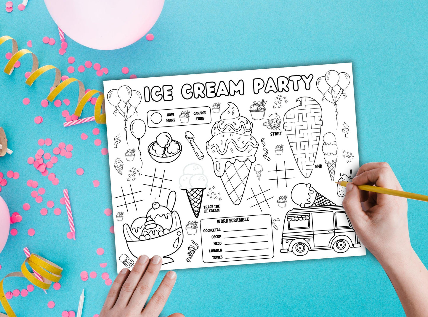 Ice Cream Party Activity Placemat