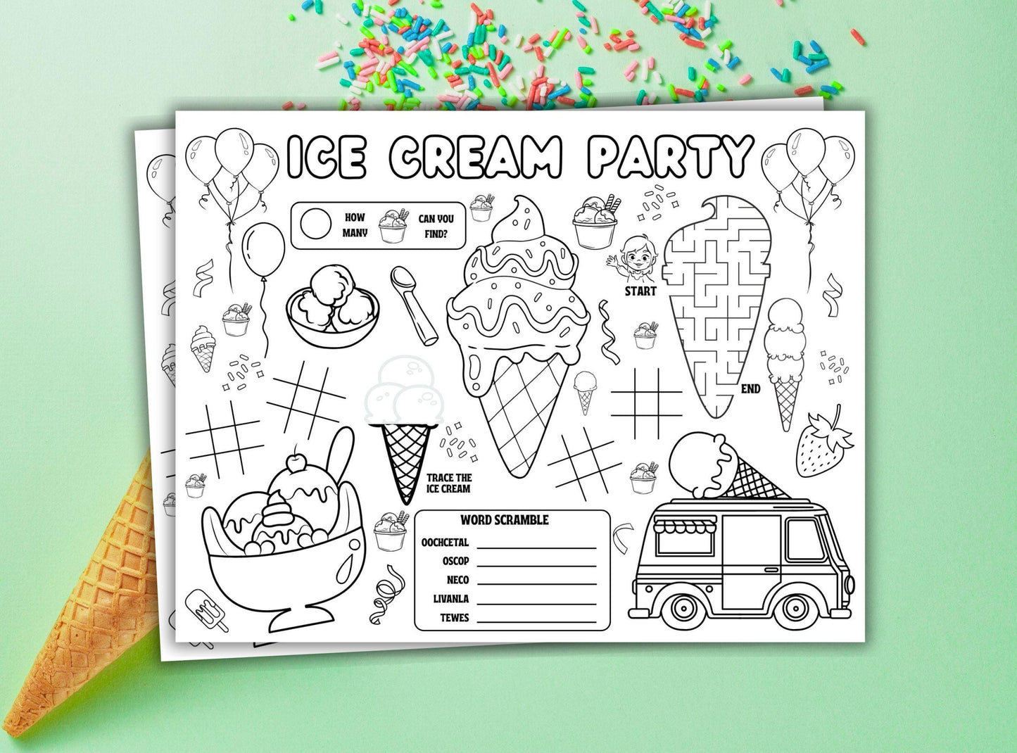 Ice Cream Party Activity Placemat