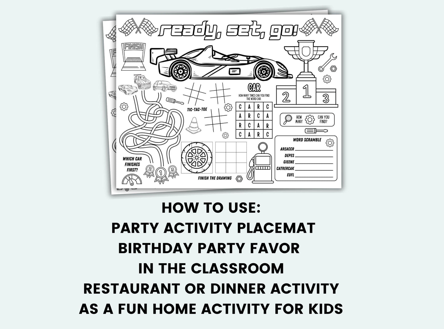Race Car Party Activity Placemat