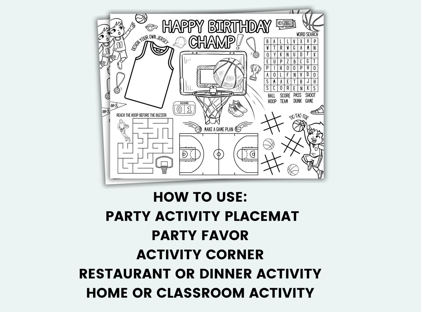 Basketball Party Activity Placemat