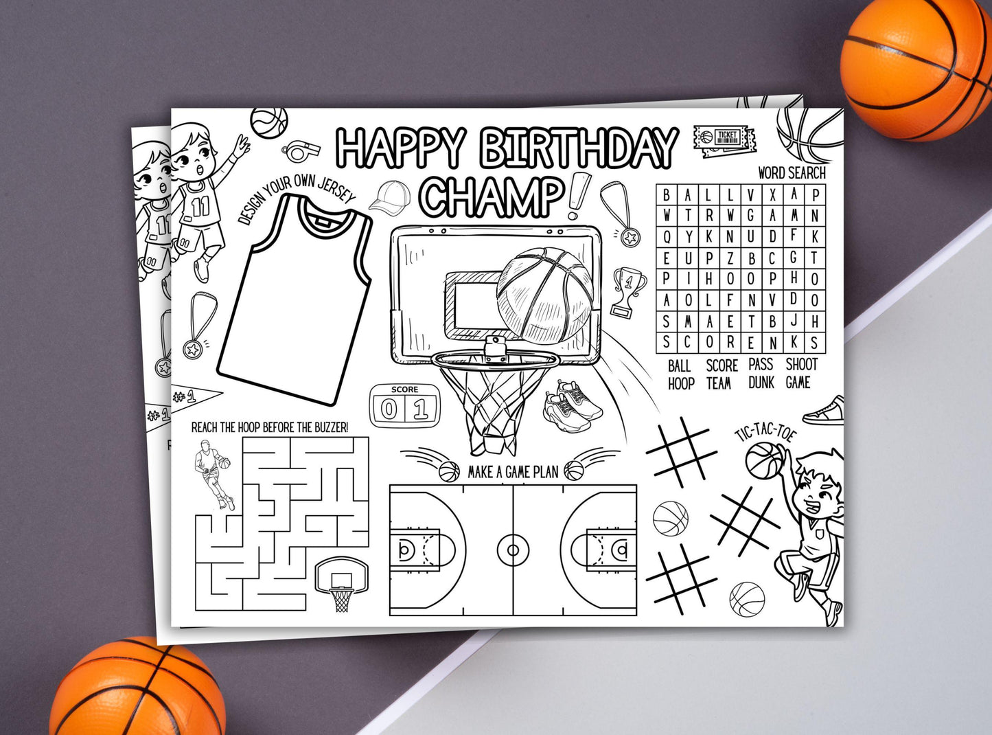 Basketball Party Activity Placemat