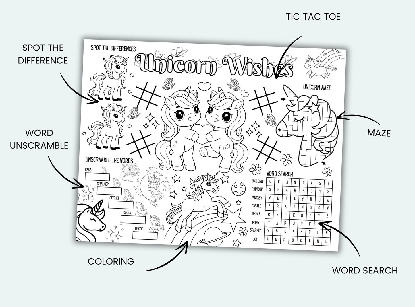 Unicorn Party Activity Placemat