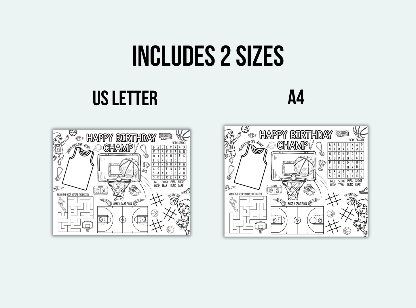Basketball Party Activity Placemat