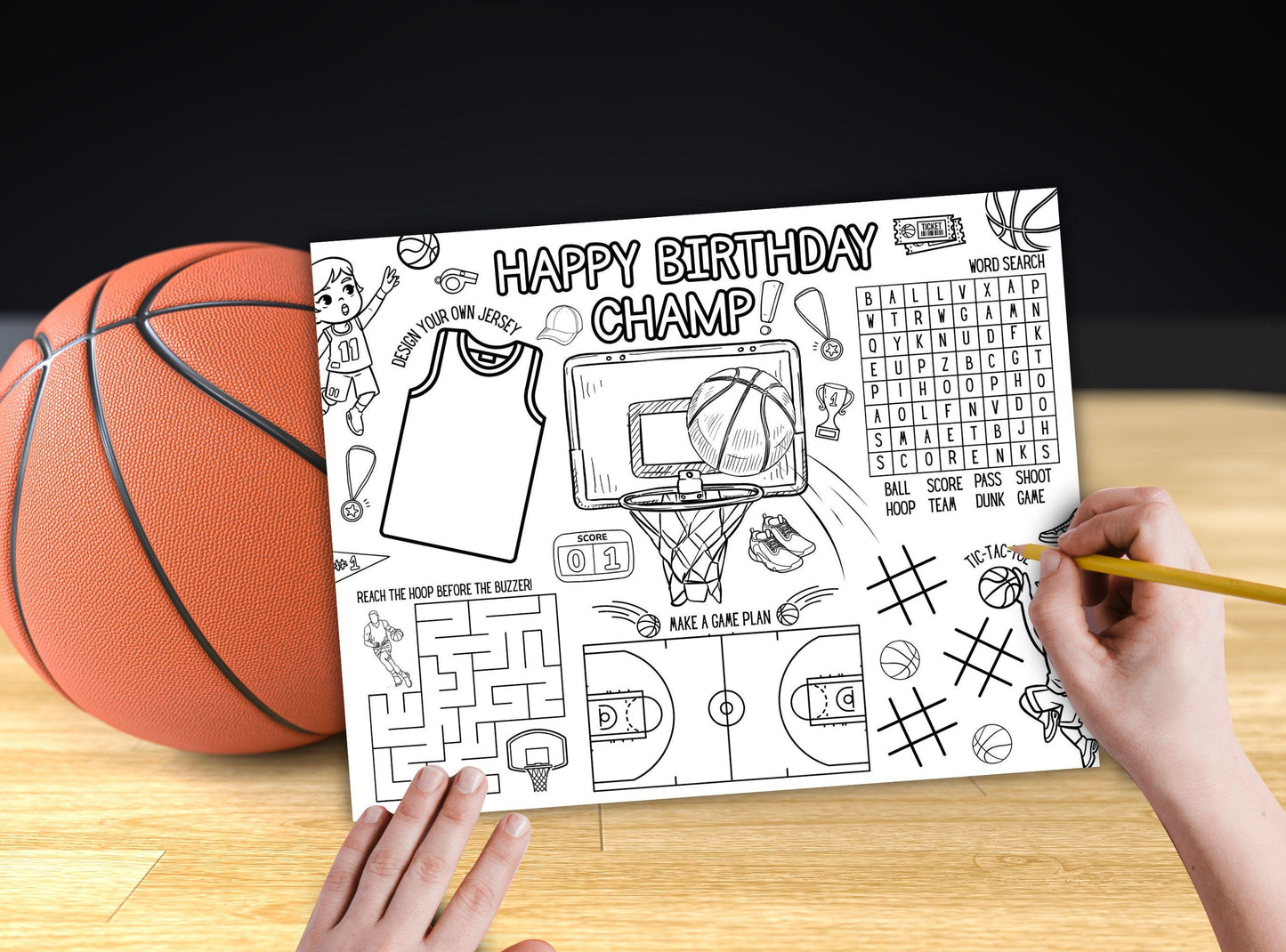 Basketball Party Activity Placemat