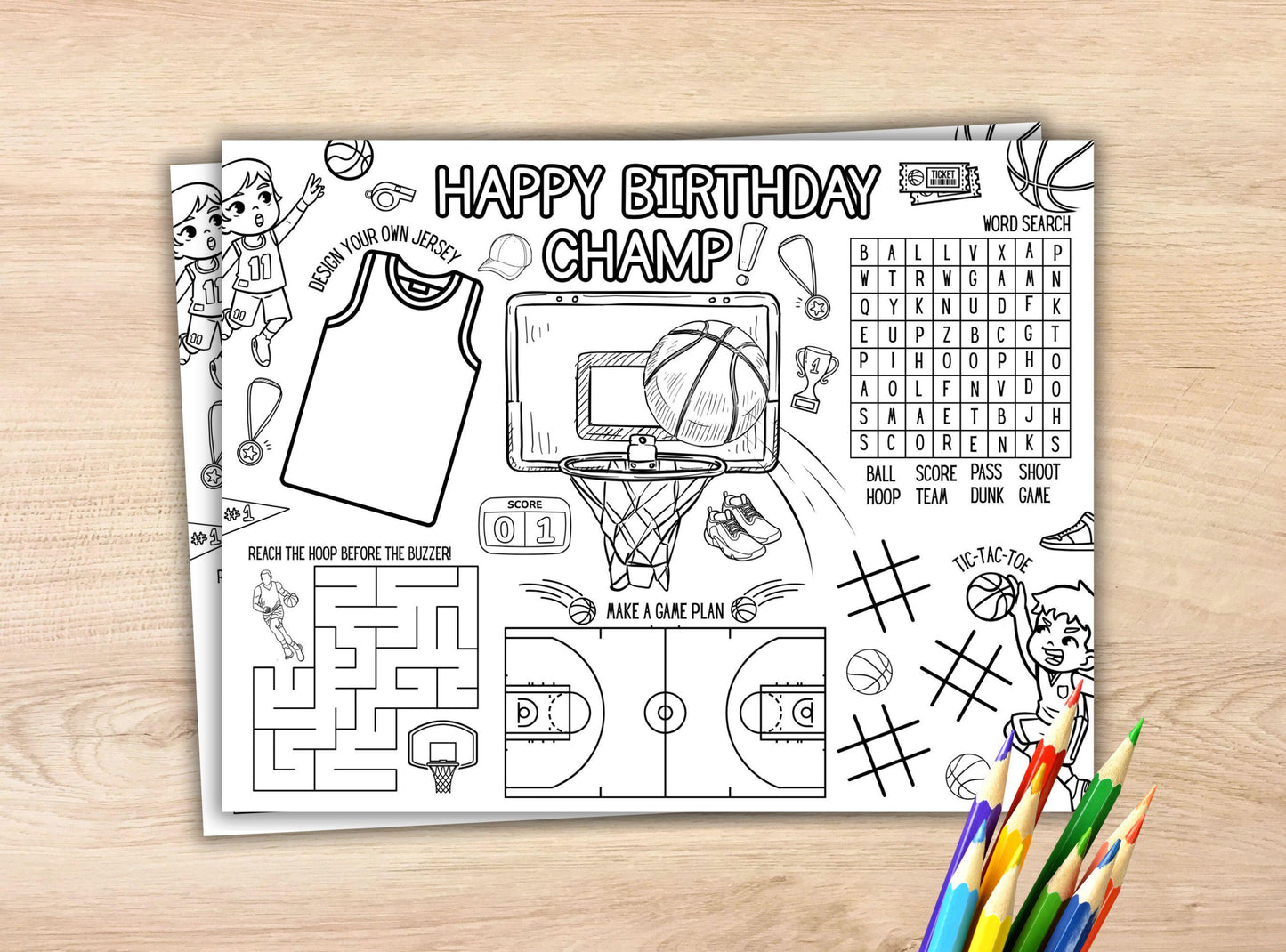 Basketball Party Activity Placemat
