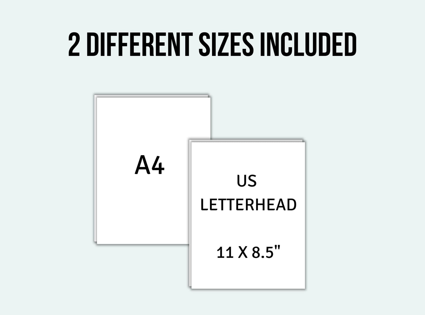 Two different paper sizes labeled A4 and US Letterhead with dimensions on a light gray background.