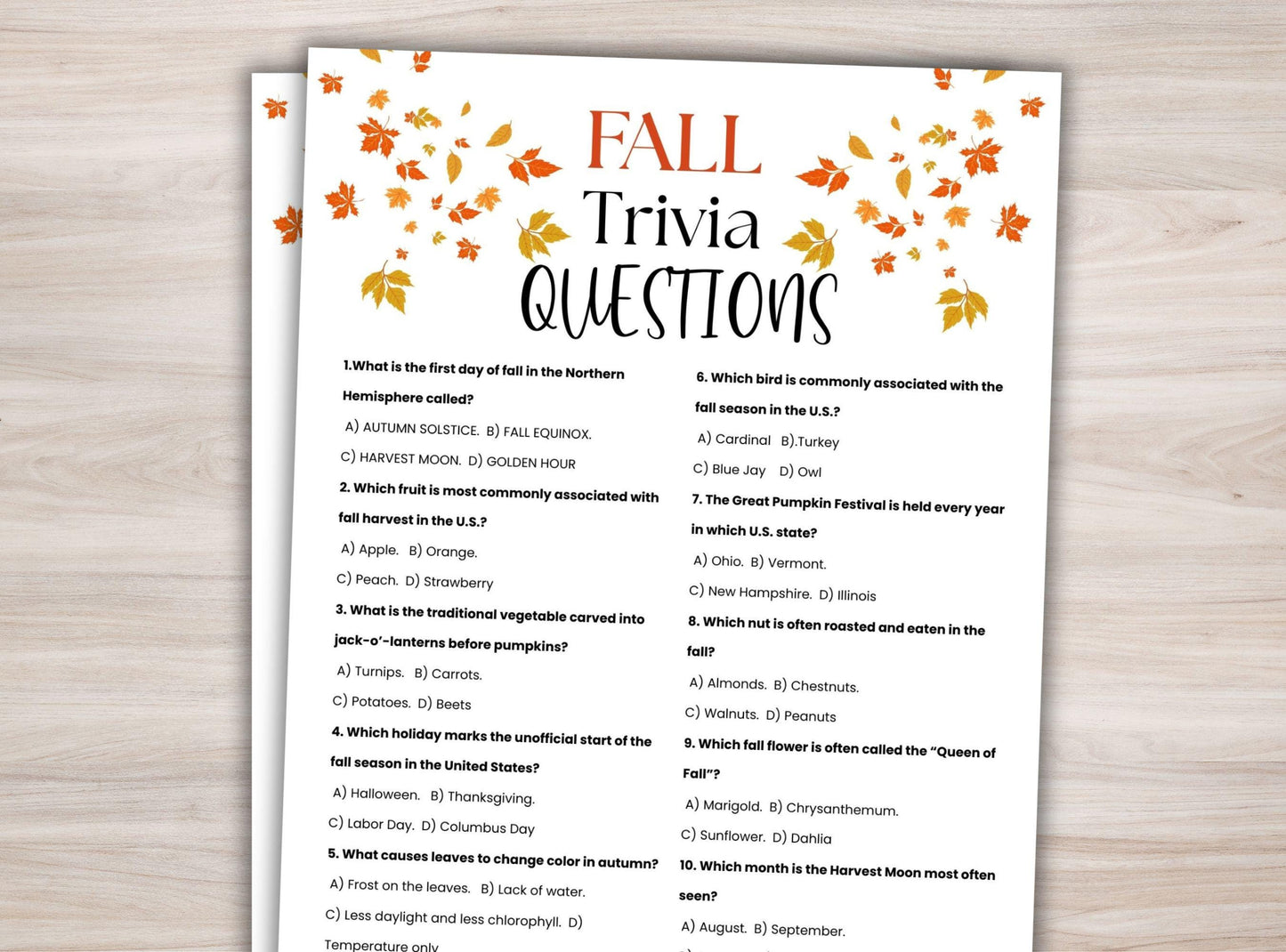 Fall Trivia Game