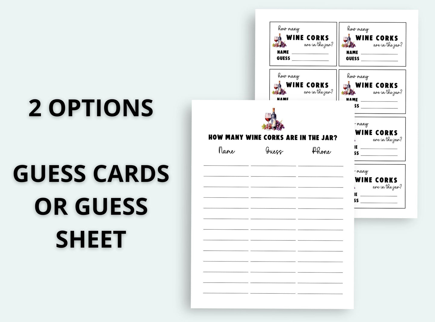 Guess cards or guess sheet with text on a white background