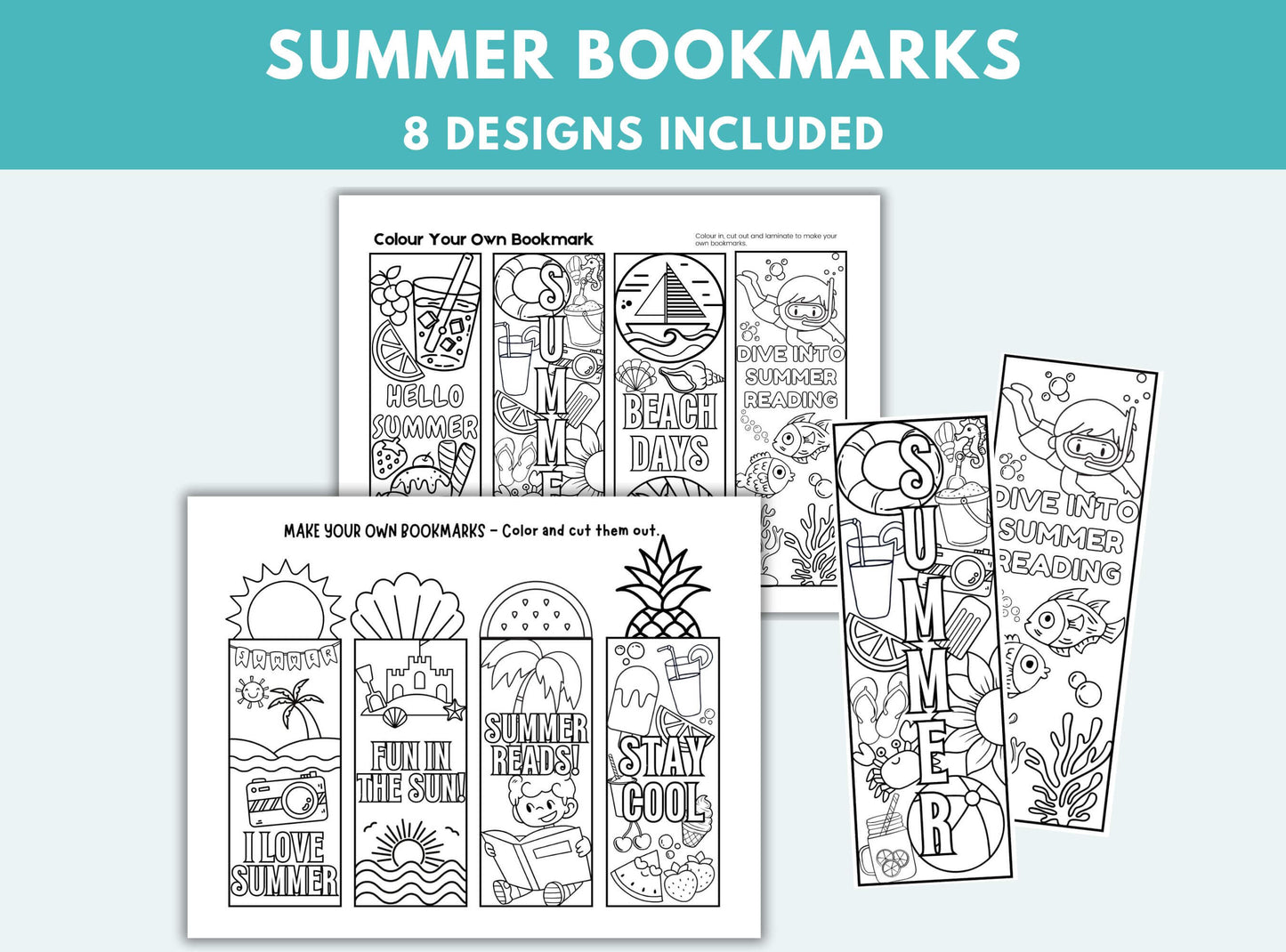 Printable Summer Colouring Bookmarks