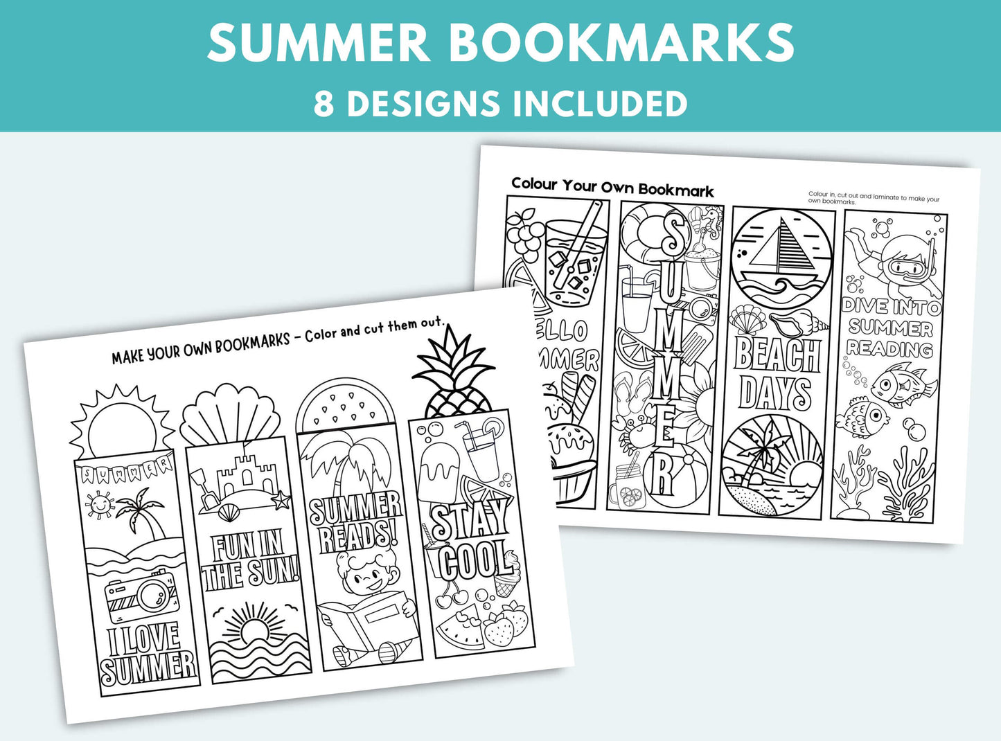 Printable Summer Colouring Bookmarks