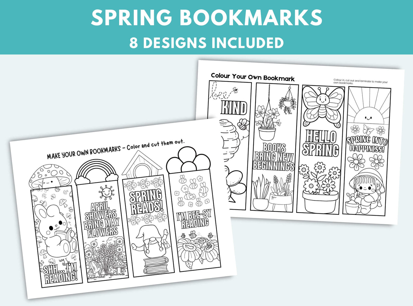 Printable Spring Colouring Bookmarks