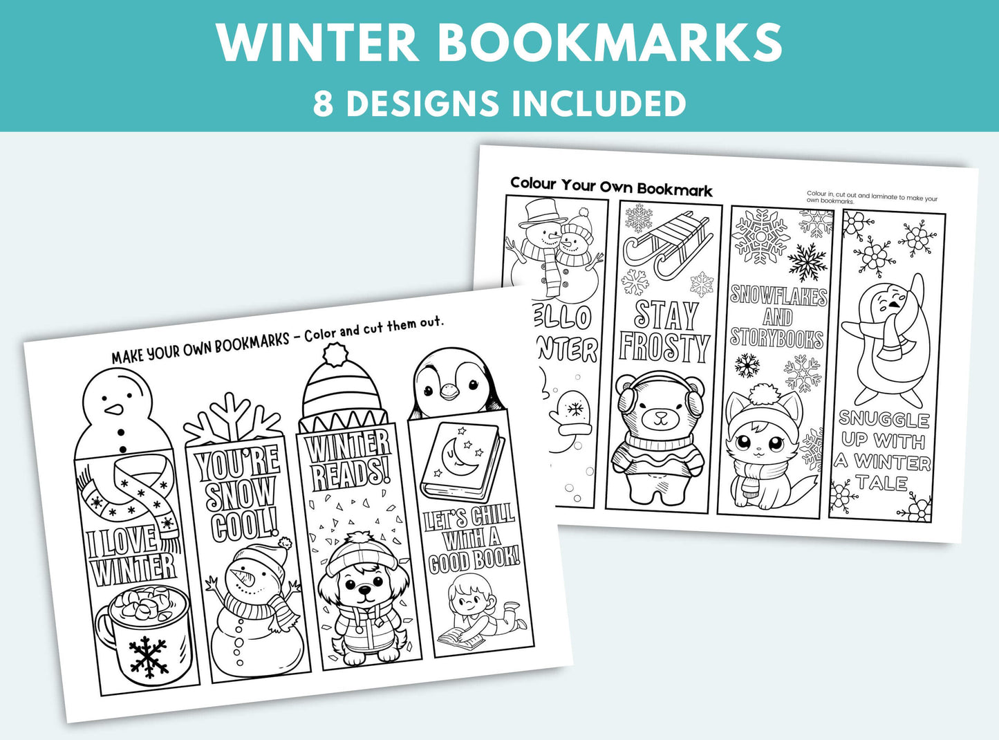 Printable Winter Colouring Bookmarks