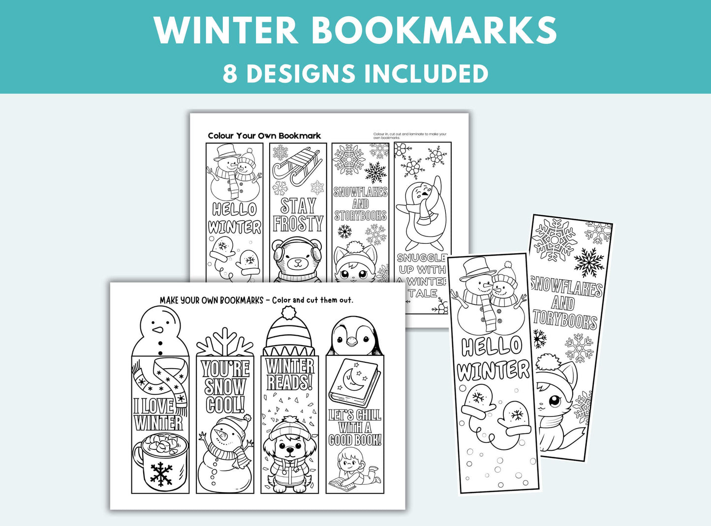 Printable Winter Colouring Bookmarks