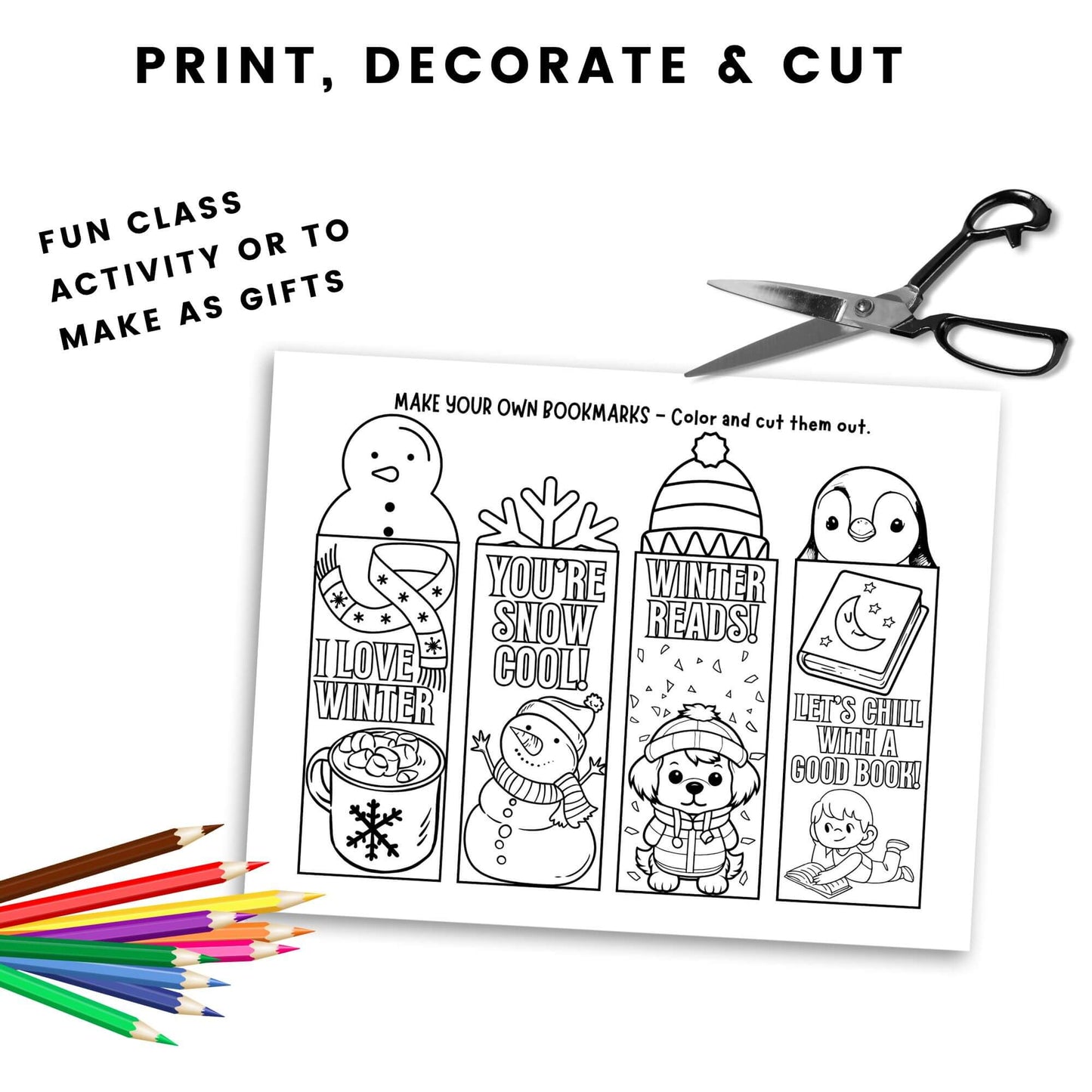 Printable Winter Colouring Bookmarks