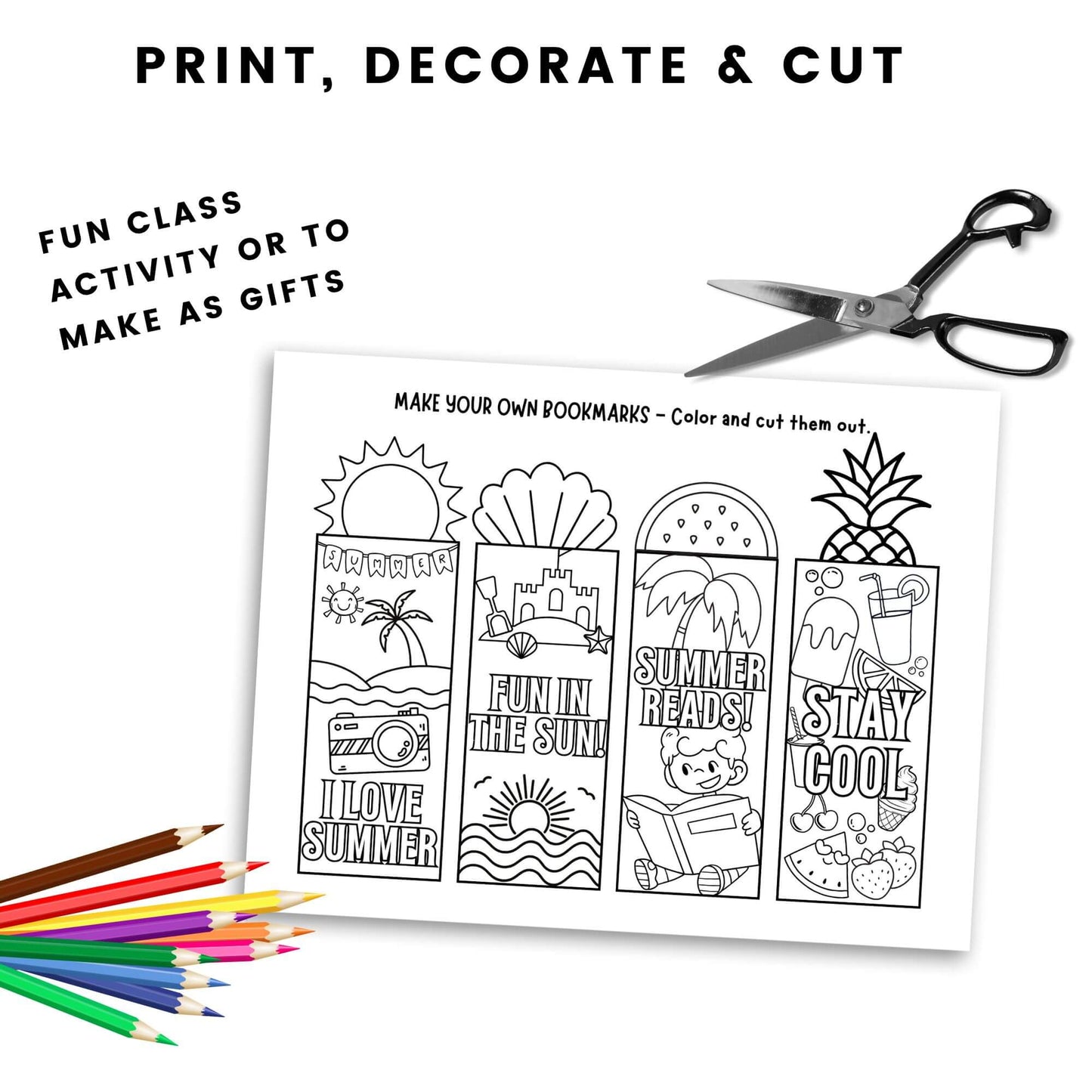 Printable Summer Colouring Bookmarks