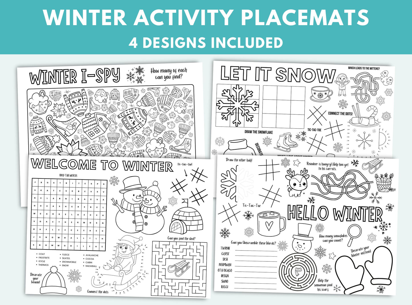 Printable Winter Activity Placemats