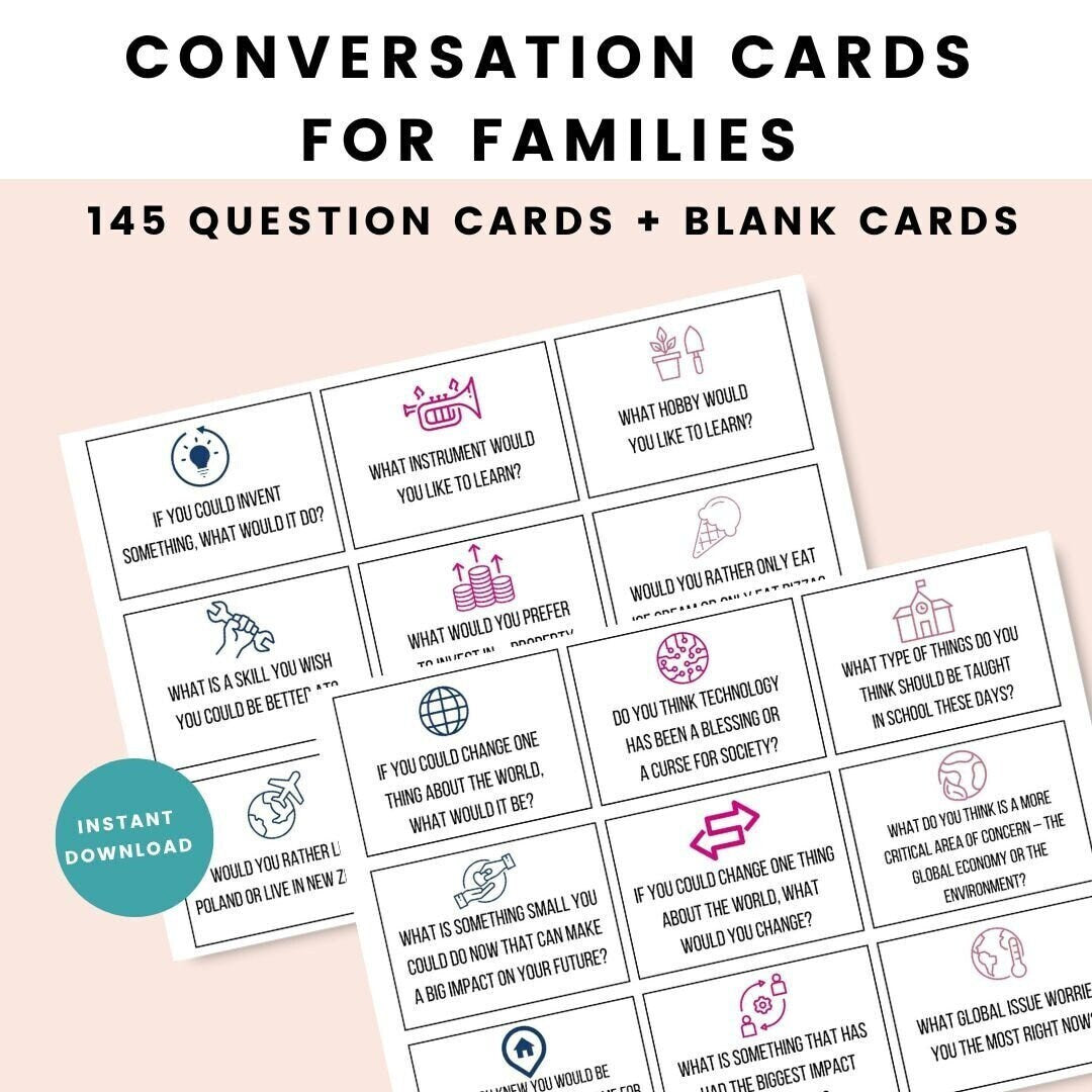 Family Conversation Cards - 145 Conversation Starters - Simplify Create Inspire