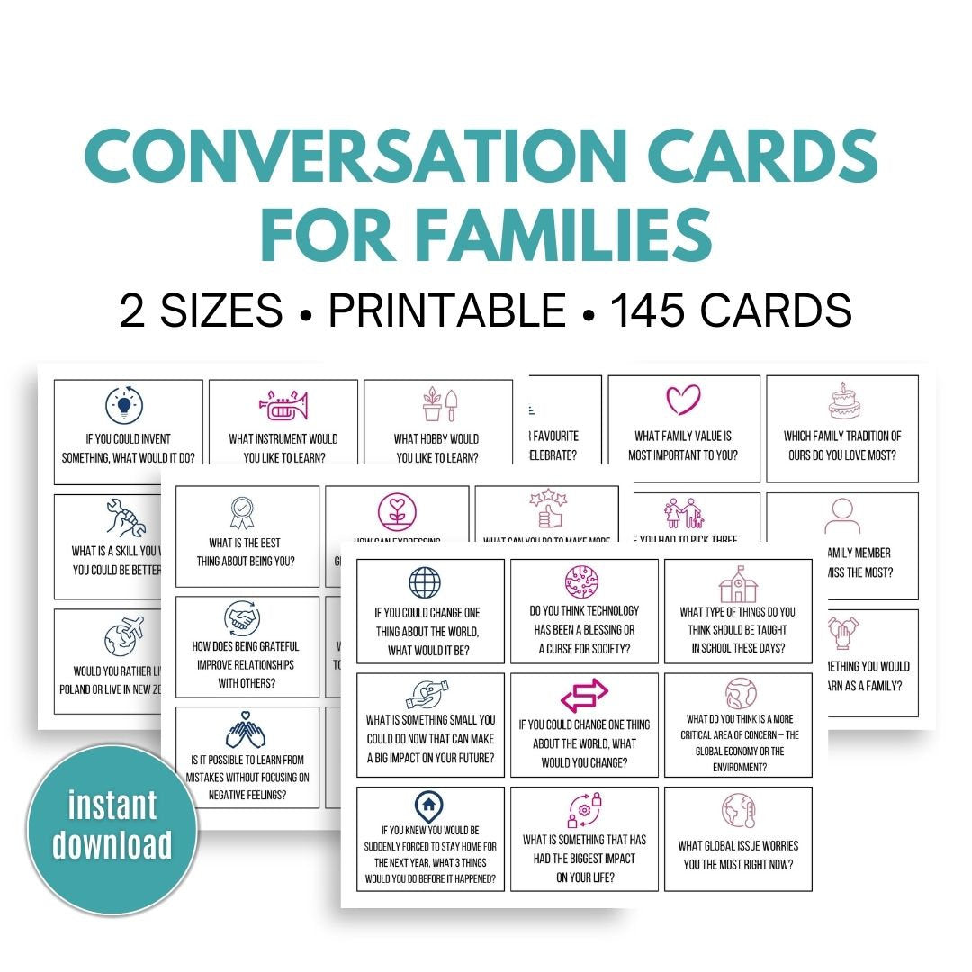 Family Conversation Cards - 145 Conversation Starters - Simplify Create Inspire