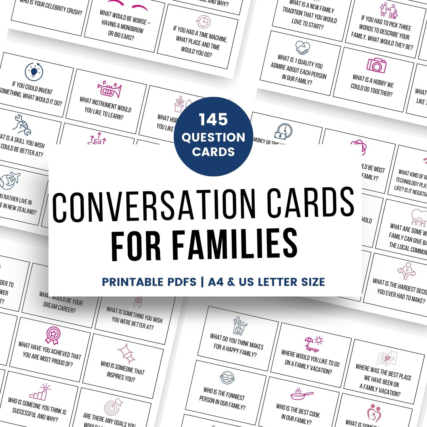 Family Conversation Cards - 145 Conversation Starters - Simplify Create Inspire