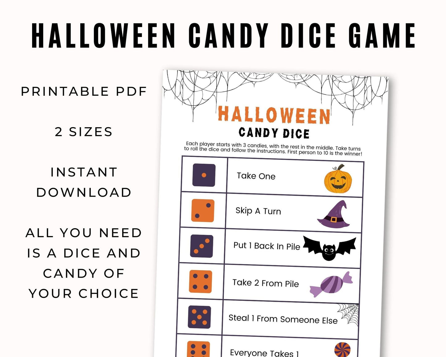 Halloween Candy Dice Game - Simplify Create Inspire