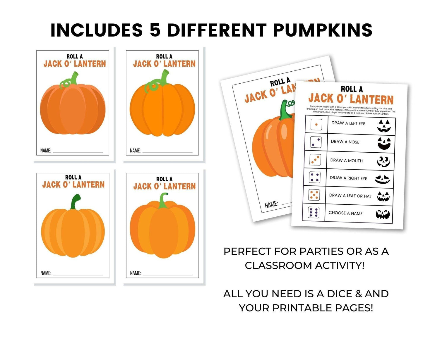 Halloween Roll A Jack O' Lantern Game - Simplify Create Inspire