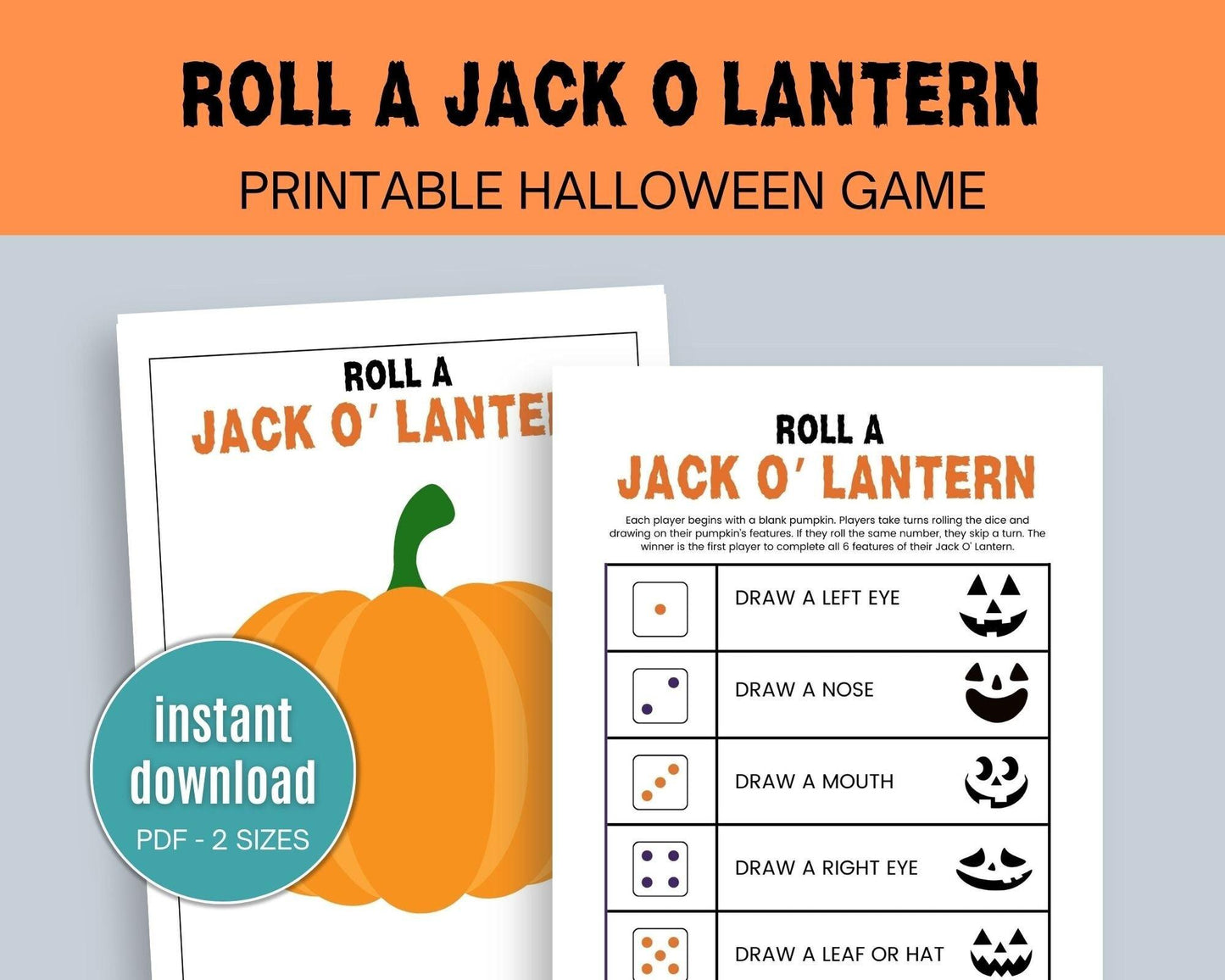 Halloween Roll A Jack O' Lantern Game - Simplify Create Inspire