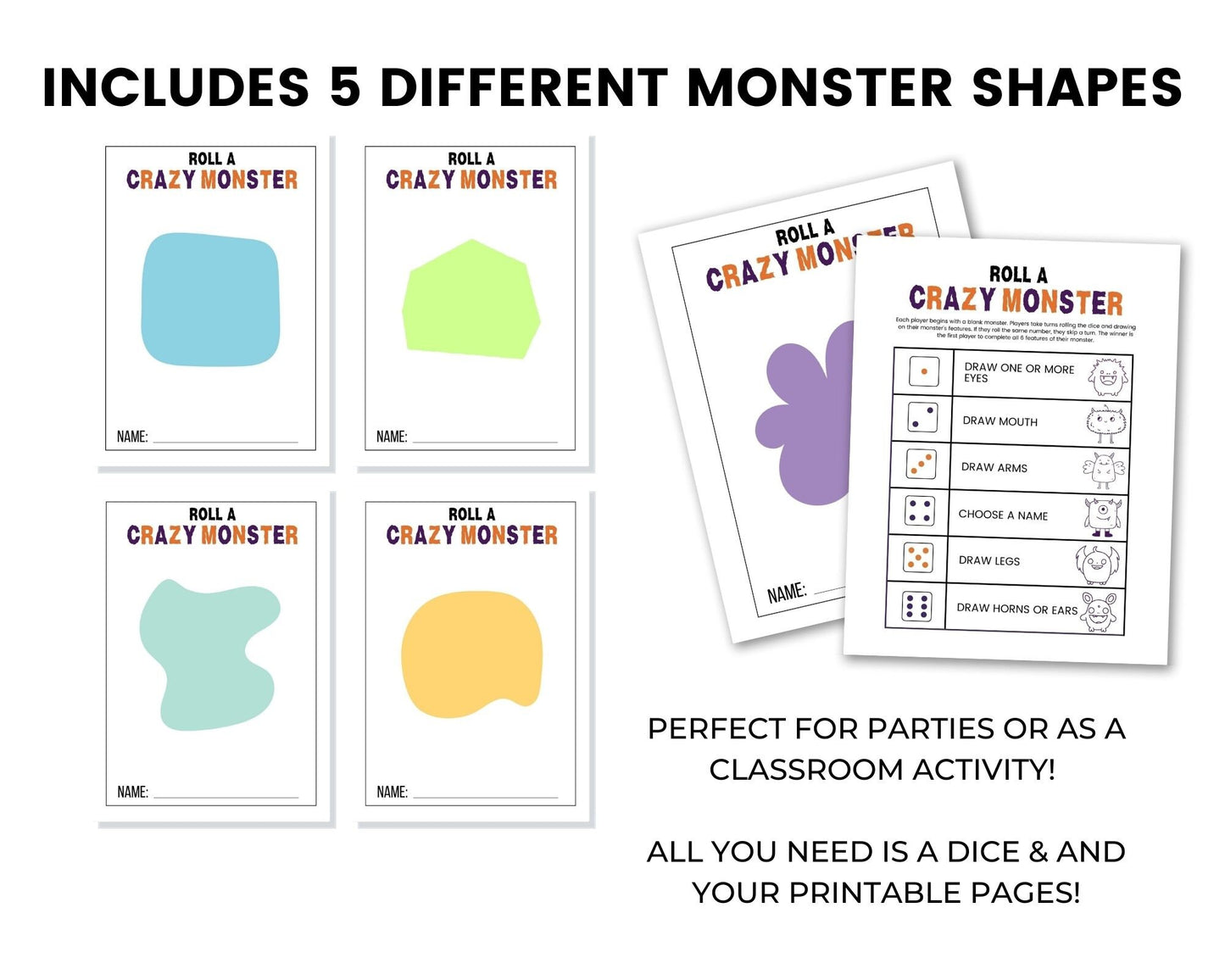 Halloween Roll A Monster Dice Game - Simplify Create Inspire