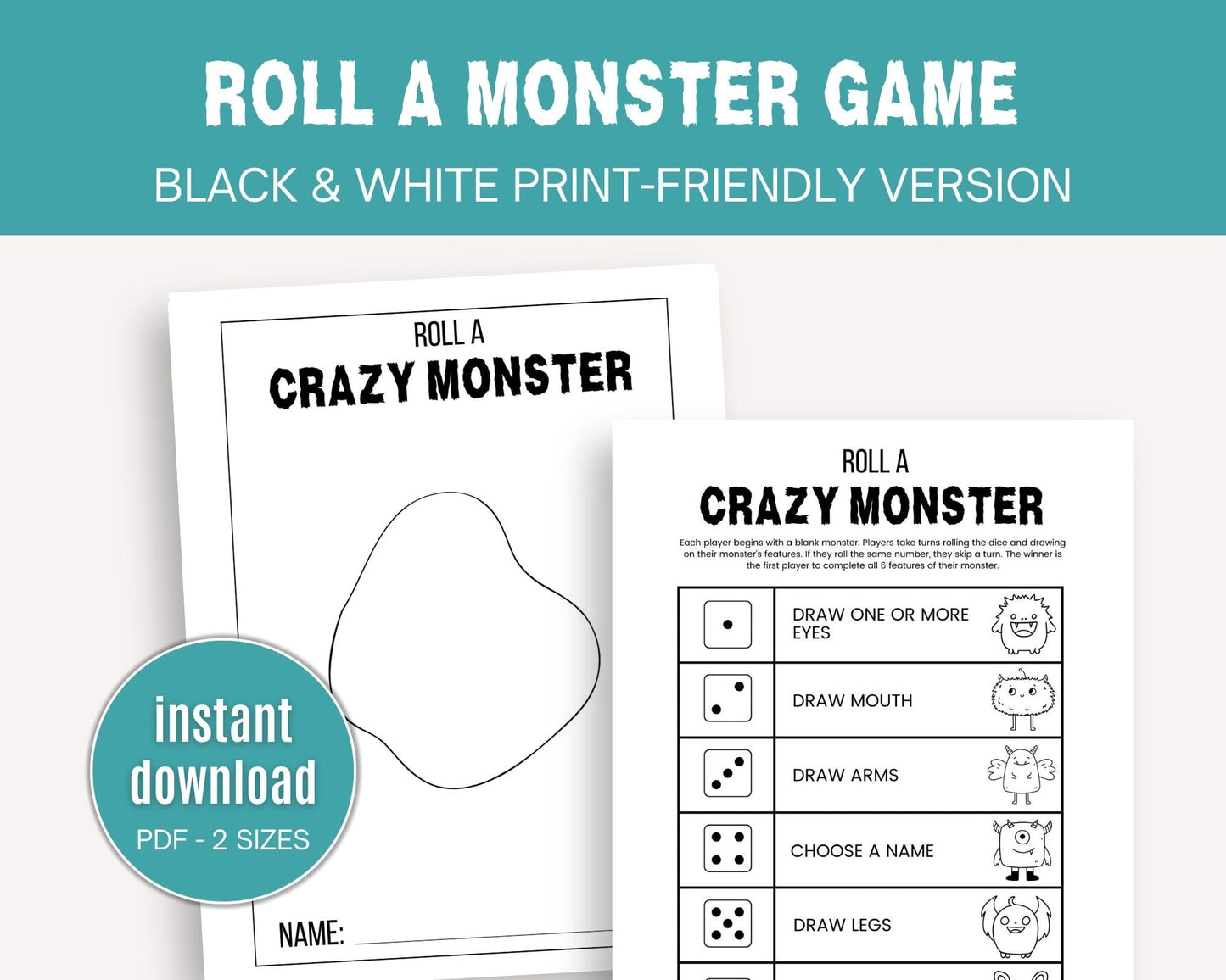 Halloween Draw A Monster Dice Game - Simplify Create Inspire