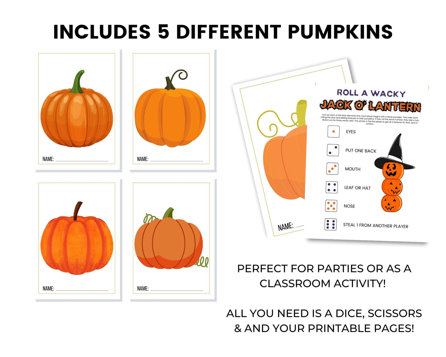 Halloween Roll A Wacky Jack O' Lantern Dice Game - Simplify Create Inspire