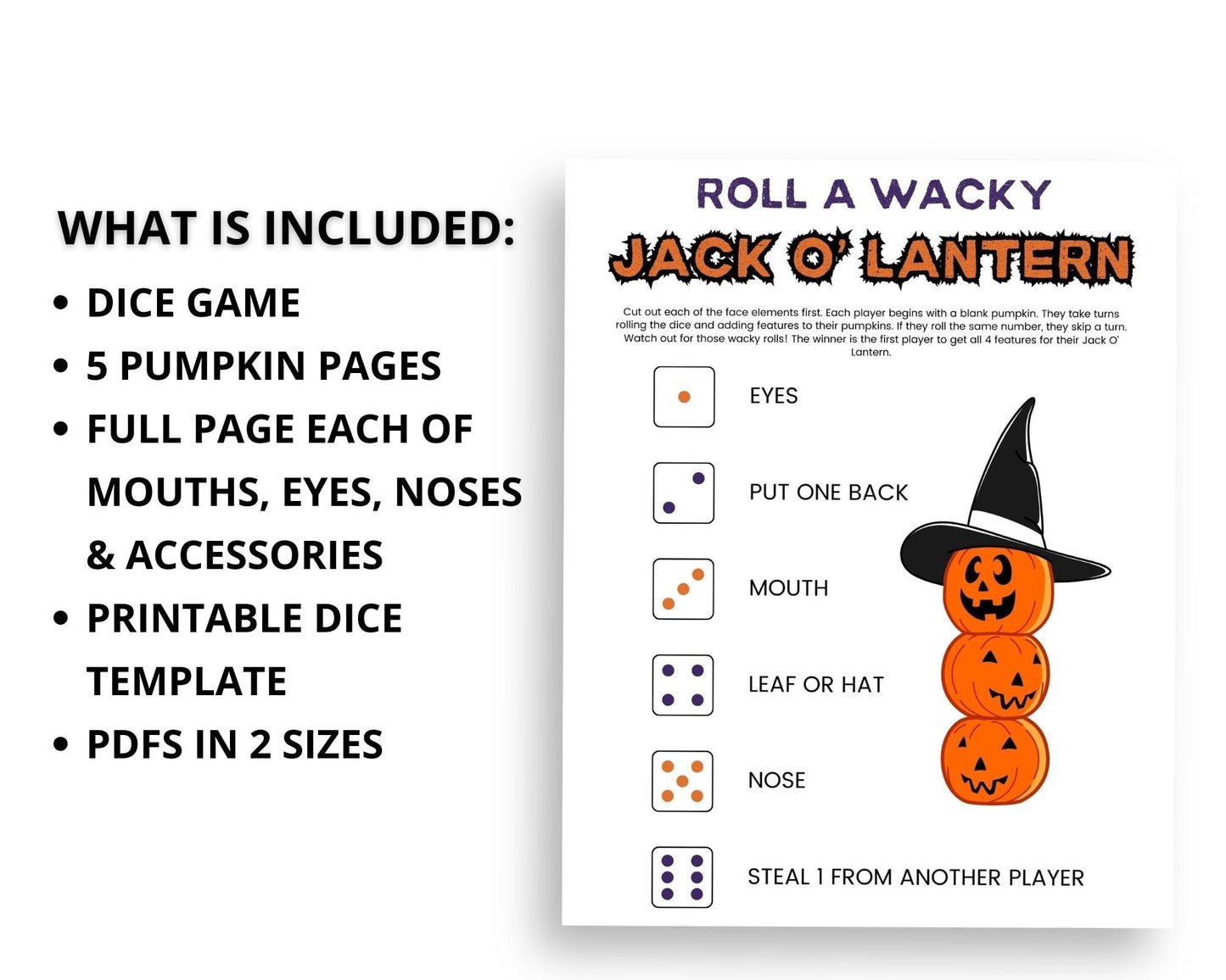 Halloween Roll A Wacky Jack O' Lantern Dice Game - Simplify Create Inspire