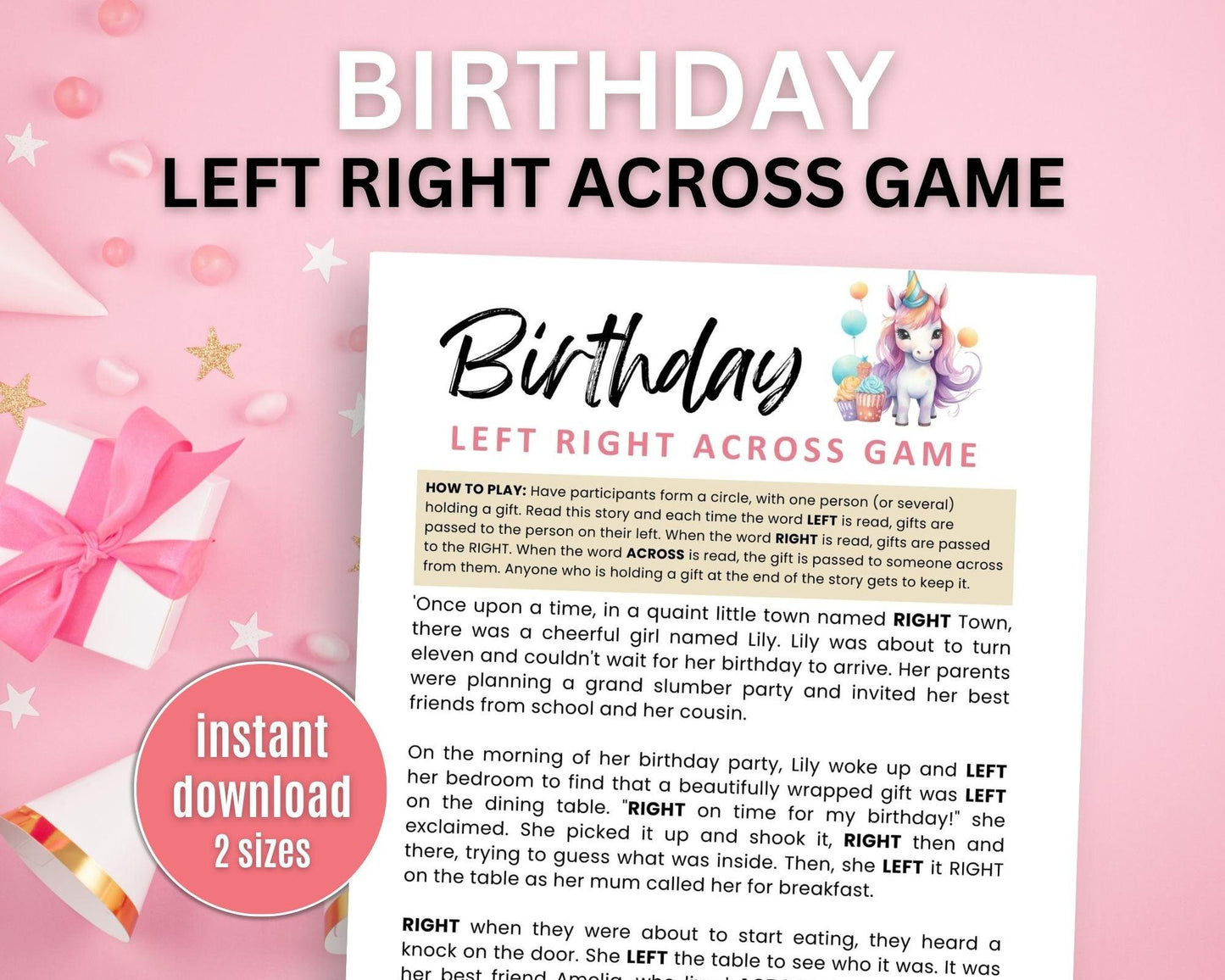 Birthday Left Right Across Party Game - Simplify Create Inspire