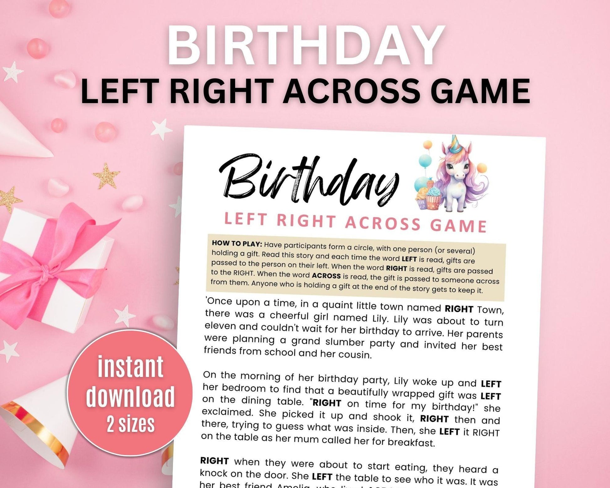 Birthday Left Right Across Party Game - Simplify Create Inspire