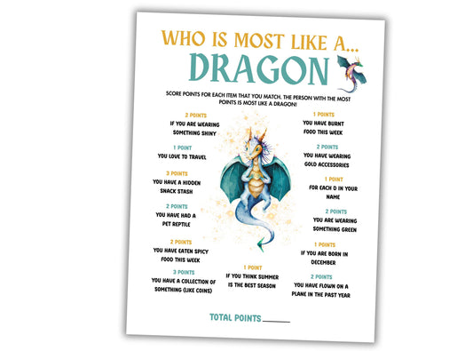 who is most like a dragon printable game.