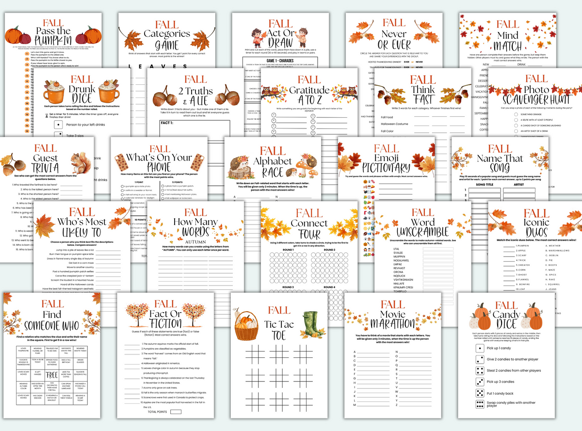 Connect Fall Game Fall Games Bundle – Simplify Create Inspire