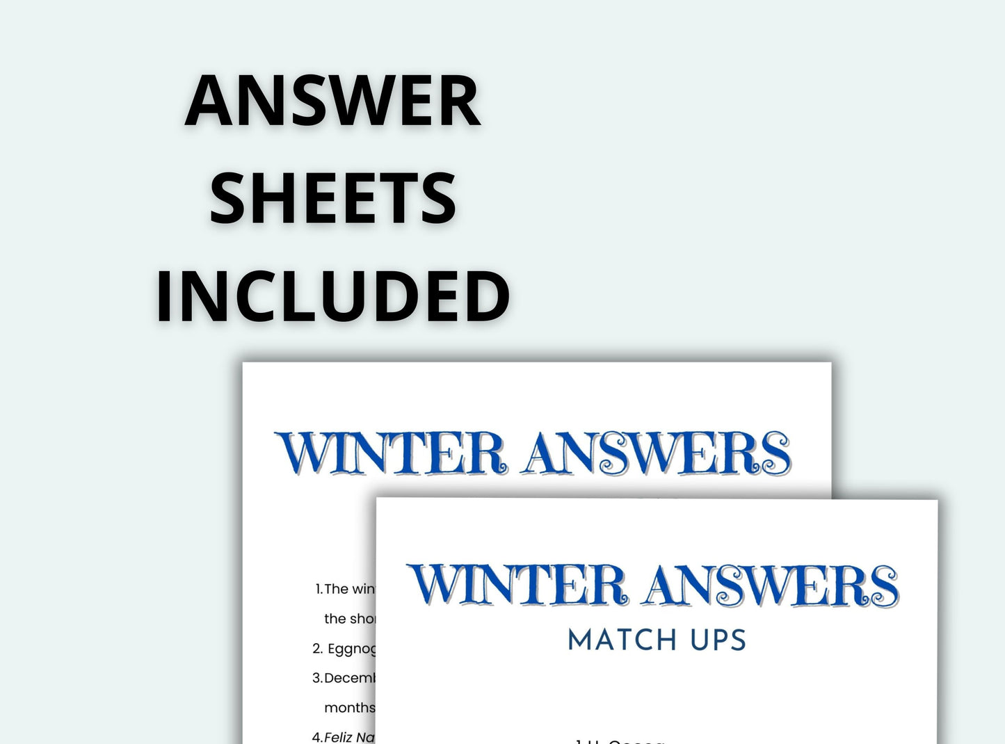 Two 'Winter Answers' sheets with text on a white background
