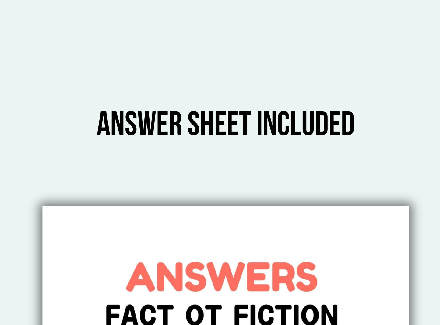 Text 'ANSWER SHEET INCLUDED' on a white background with a red 'ANSWERS' text overlay.
