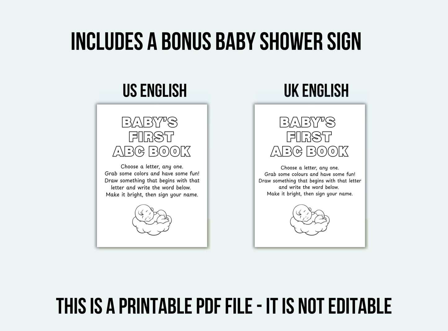 ABC baby book for baby shower.