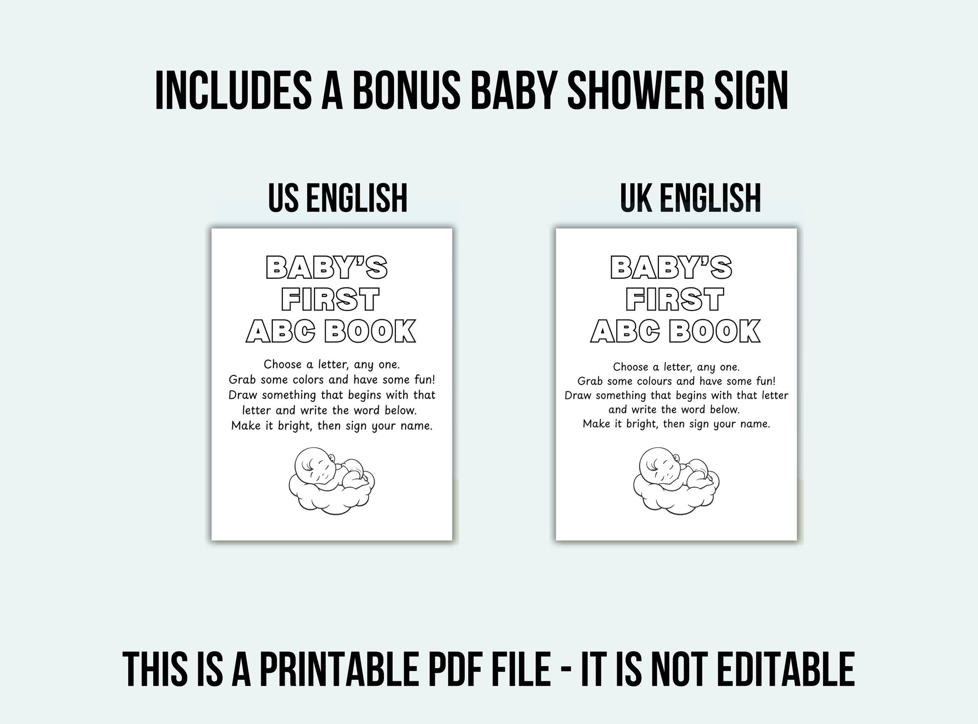 ABC baby book for baby shower.