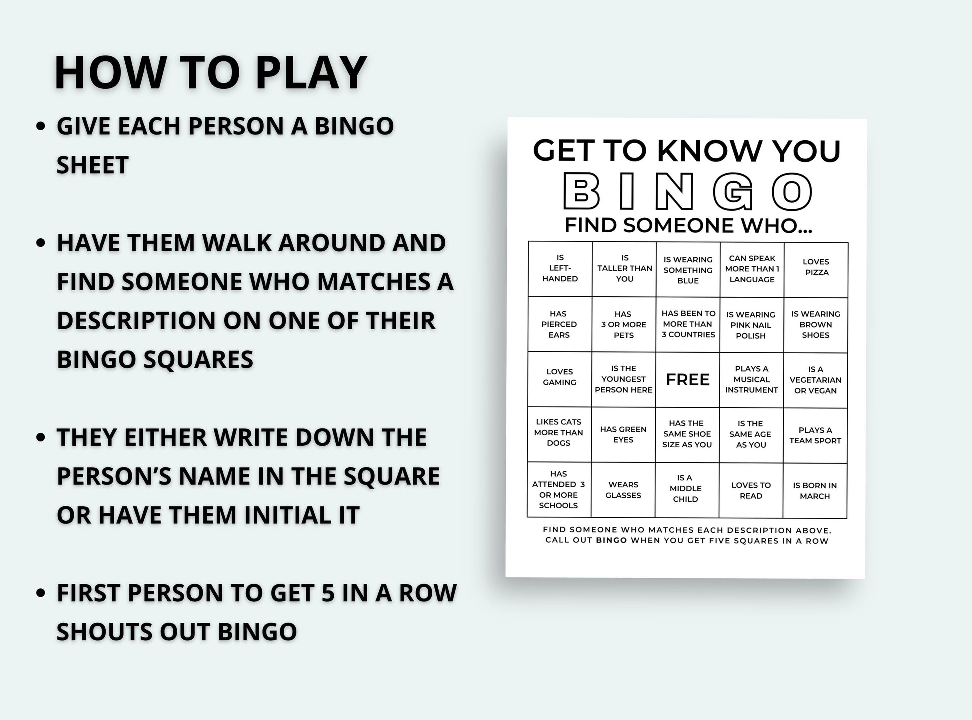 Get To Know You Bingo Cards