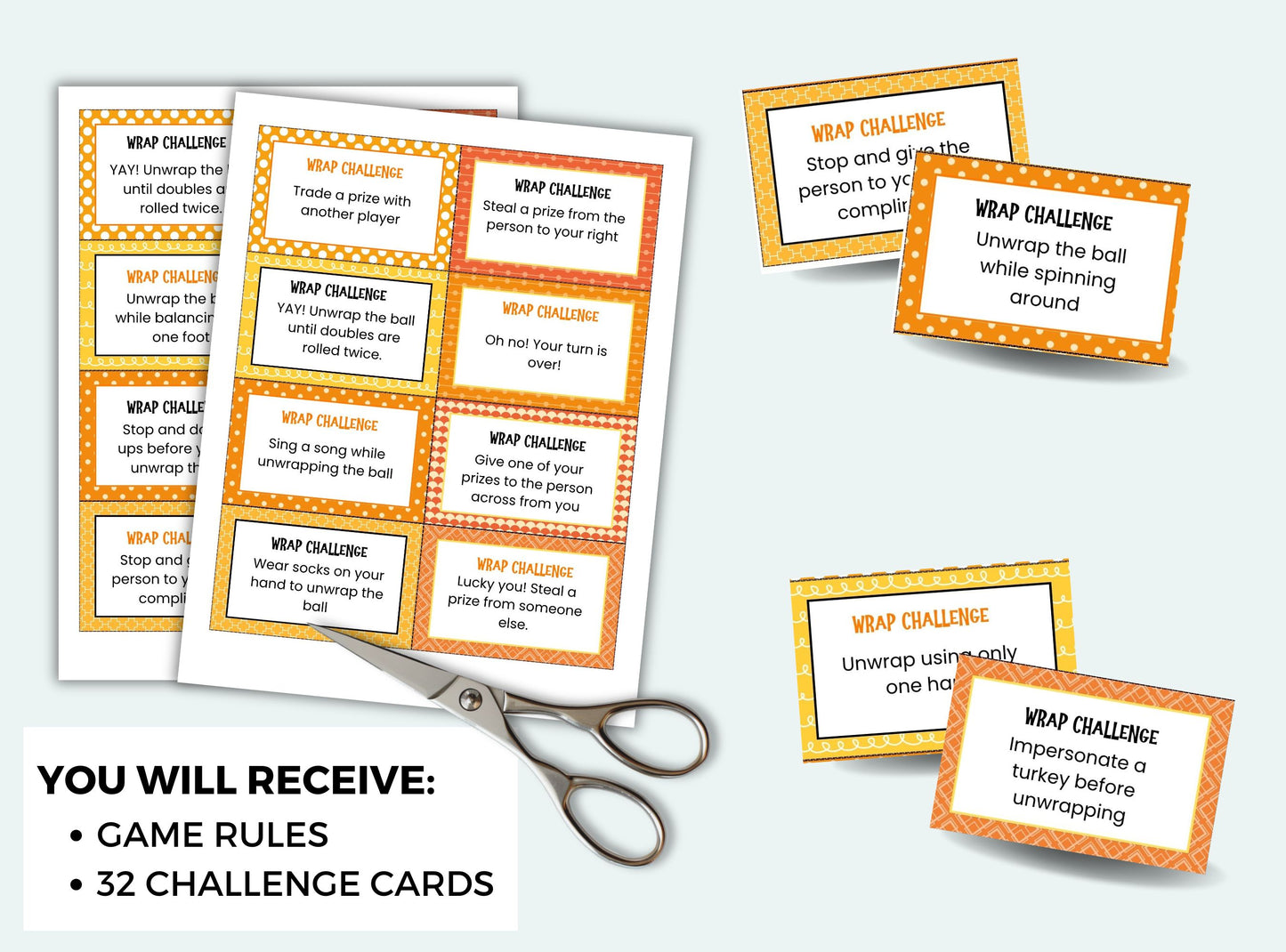 Thanksgiving Saran wrap ball game challenge cards
