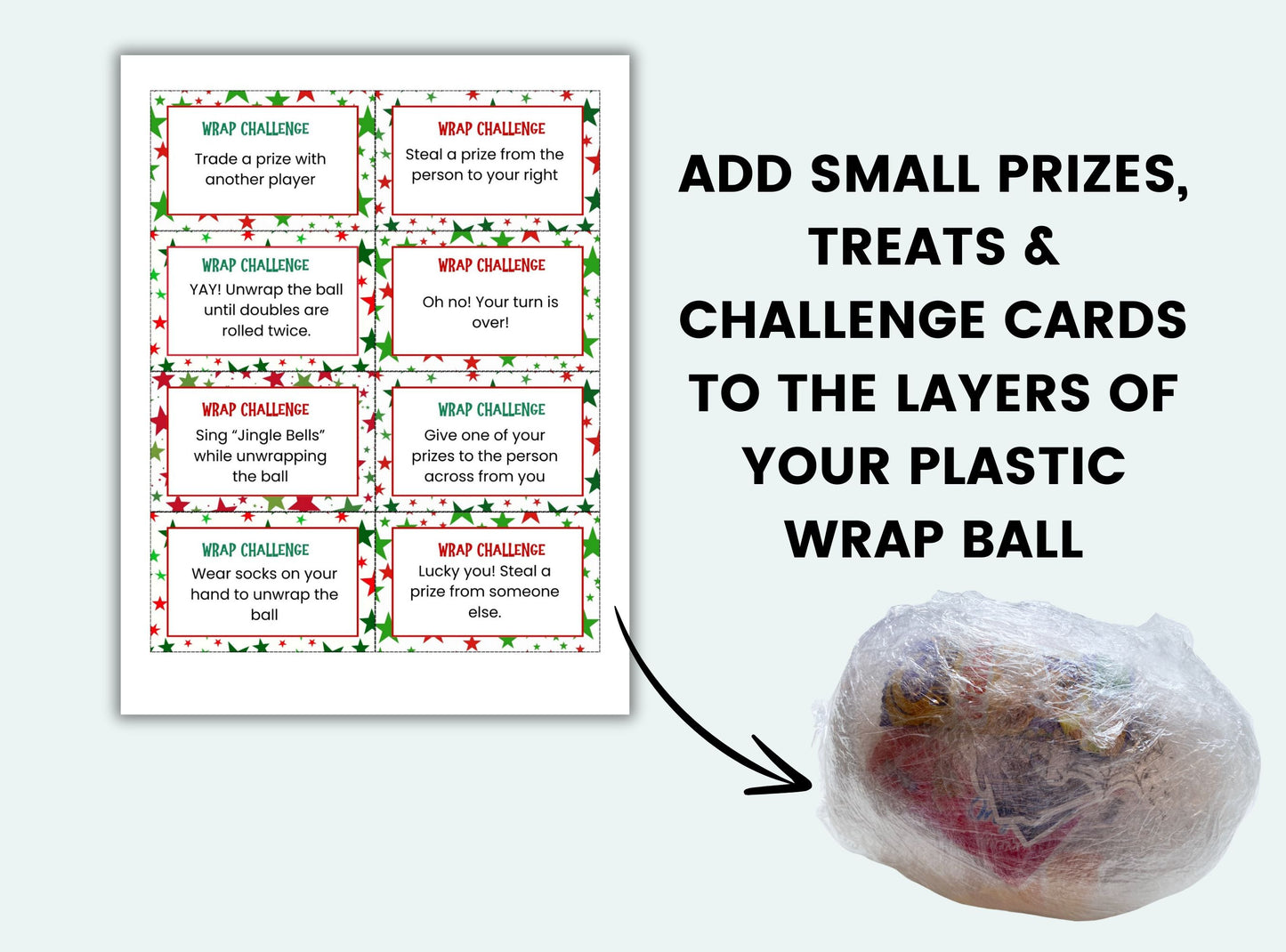 Christmas Plastic Wrap Ball Game Challenge Cards