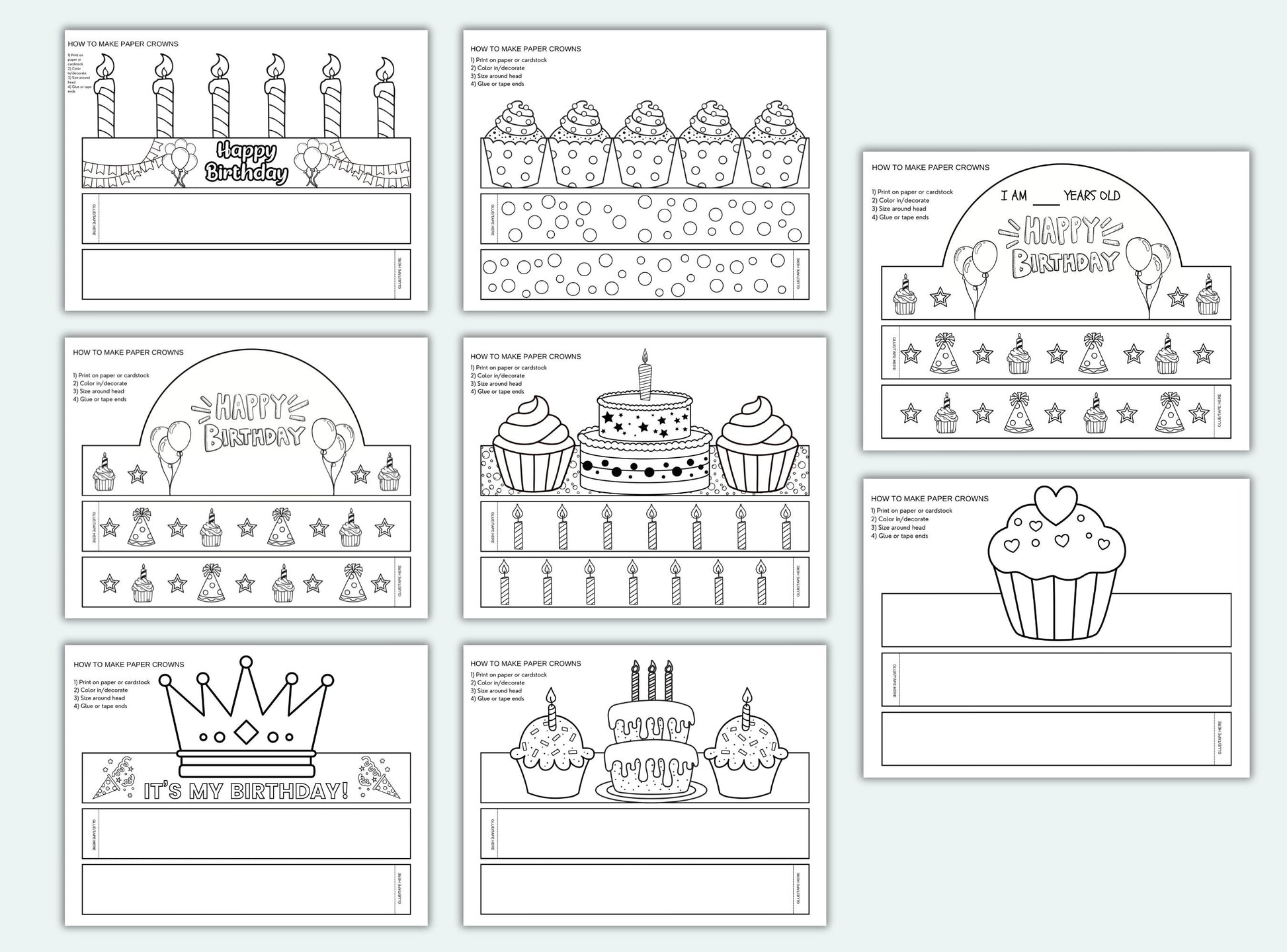 Printable Birthday Paper Crown Bundle
